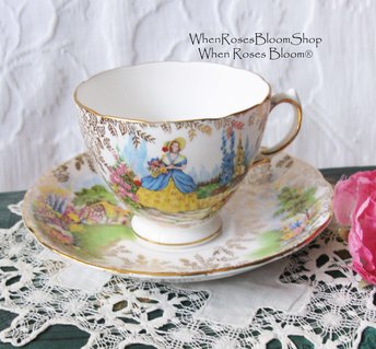 Vintage Footed Teacup Cottage Colonial Lady English Mid Century TeaTime Gift Victoria Downton Abbey Cottage Shabby Chic Tea WhenRosesBloom