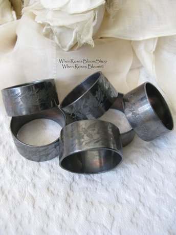 Silver Napkin Rings 6 Vintage Quadruple Plate Tea Gift Aesthetic Style Downton Abbey Classic Farmhouse Cottage Shabby Chic WhenRosesBloom