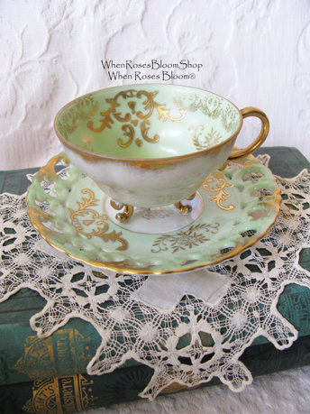 Vintage Green Tea Cup Royal Sealy Mid Century Style Elegant Tea Party Cottage Shabby Chic  Downton Abbey Edwardian Tea WhenRosesBloom