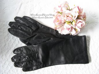 Black Leather Gloves Size 7 Vintage Downton Steampunk Downton  Miss Fisher 50's -60's Cosplay Style Shipping Incl. in USA WhenRosesBloom