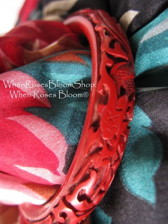 Cinnabar Bangle Bracelet Carved Classic Victorian Romantic Flapper Gatsby Boho Gypsy Hipster Retro Vintage Jewelry  WhenRosesBloom