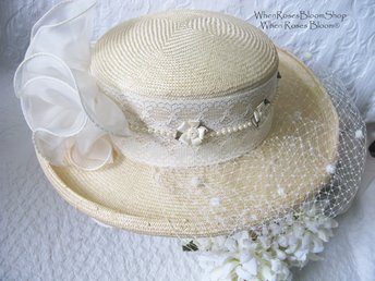 Natural Straw Hat Classic Panama Tailored Elegance Retro 80s Wedding Tea Cosplay Artsy Style for Garden Wedding Tea Party WhenRosesBloom