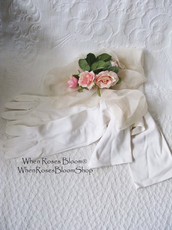 Vintage Gloves White Debutante Long Opera 3 Button Mid Century Wedding Style Downton Titanic Jane Austen Cosplay When Roses Bloom
