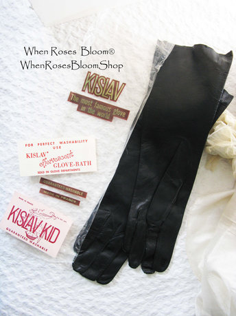Black Leather Gloves Vintage French Size 7 1/2 Harzfeld NOS Downton Steampunk Downton  Miss Fisher 50s 60s Cosplay WhenRosesBloom