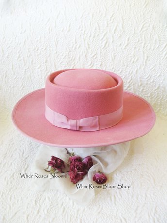Vintage Sailor Boater Pink Wool Hat Tailored Elegance Mid Century Suburbia Retro Cosplay Miss Phyrne Fisher Princess Diana WhenRosesBloom
