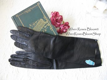 Black Leather Gloves Size 6.5 NOS Matinee Vintage Downton Steampunk Downton  Miss Fisher 50's -60's Cosplay Style  WhenRosesBloom