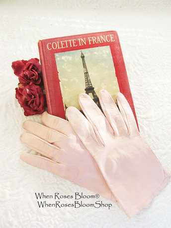 Vintage Pink Gloves French Leather Kislav 6-7 Wedding Tea Party Retro Mid Century Bridal Downton Jane Austen Retro Cosplay When Roses Bloom