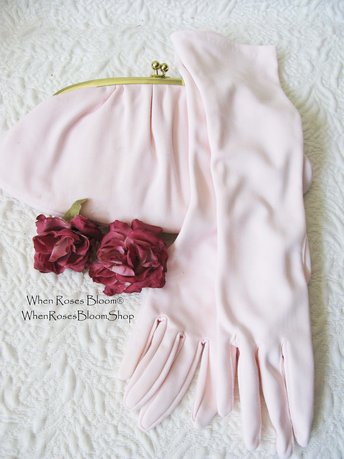 Pink Purse and Gloves Size 7 Vintage Retro Mid Century Dance Tea Party Audrey Hepburn 60s 70s Cosplay When Roses Bloom