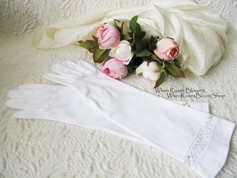 Vintage White Gloves Matinee Forearm Length Wedding Classic Retro Mid Century Bride Bridesmaid Downton Austen Cosplay When Roses Bloom