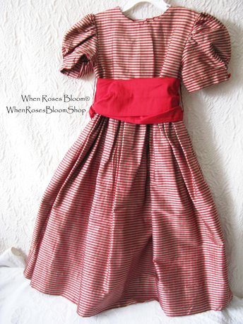 Vintage Child Silk Dress Red Stripe Strasburg Recital Christmas Outfit Size 4 Keepsake Heirloom Gift WhenRosesBloom