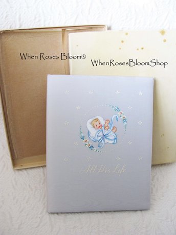 Baby Boy Book Vintage Record Events Retro Nursery Decorative Graphic Art  Juvenile Child  WhenRosesBloom